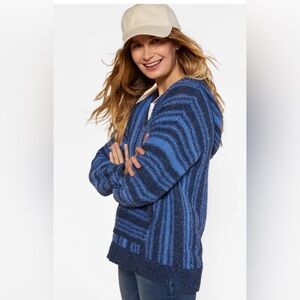 Outerknown Hana Pullover Blue Striped Sweater Poncho Hoodie large